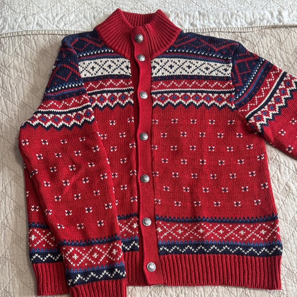 Ralph Lauren Red and Navy Knit Cardigan